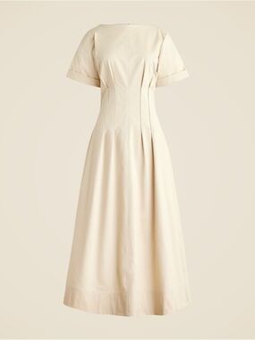 NWOT- J. Crew Short-Sleeve Pintuck Midi Dress in stretch twill